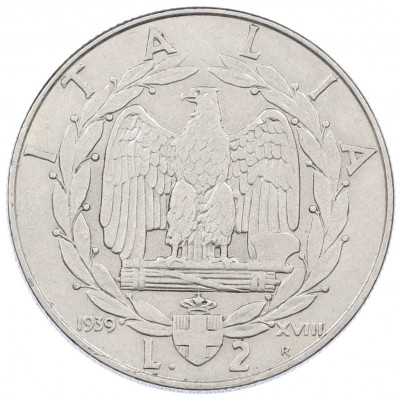 2 лиры 1939 года Италия