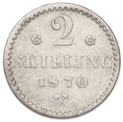 2 скиллинга 1870 года Норвегия