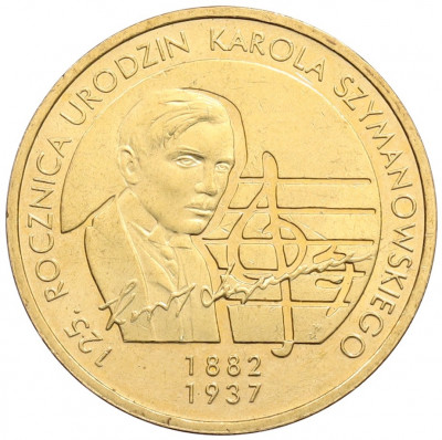 2 злотых 2007 года Польша «125 лет со дня рождения Кароля Шимановского»