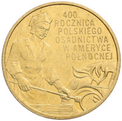 2 злотых 2008 года Польша «400 лет польским поселениям в Северной Америке»