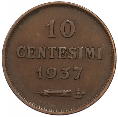 10 чентезимо 1937 года Сан-Марино