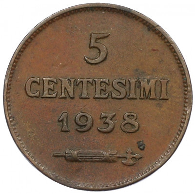 5 чентезимо 1938 года Сан-Марино