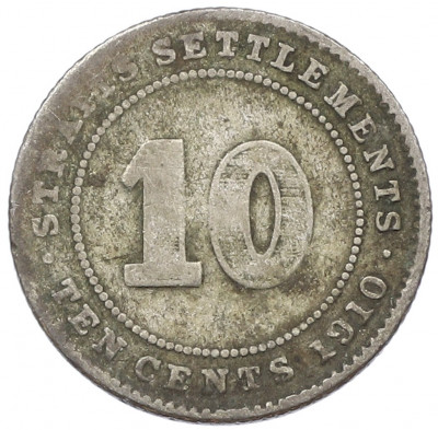 10 центов 1910 года Стрейтс Сетлментс