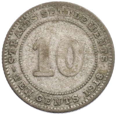 10 центов 1918 года Стрейтс Сетлментс