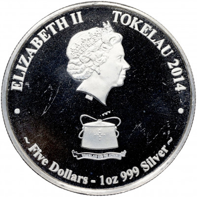 5 долларов 2014 года Токелау «Желтоперый тунец»