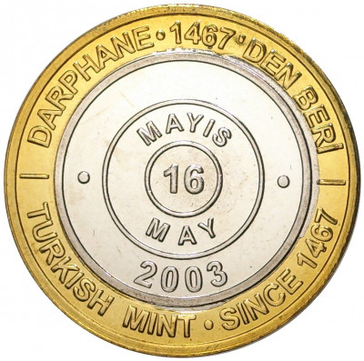 1 миллион лир 2003 года Турция «535 лет Стамбульскому монетному двору — 16 мая»