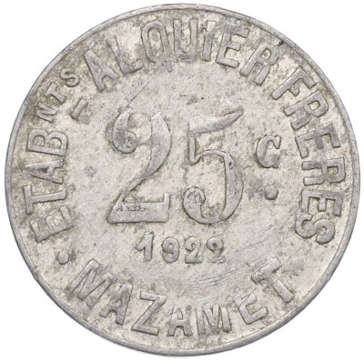 25 сантимов 1922 года Франция — комунна Мазаме (Нотгельд)