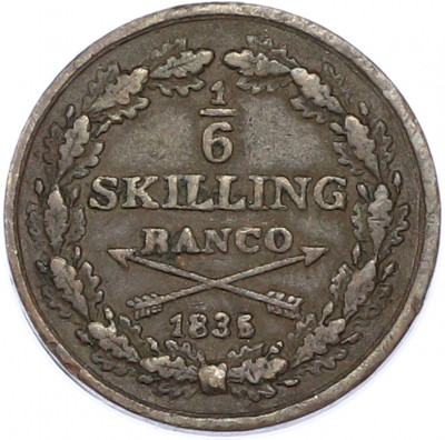 1/6 скиллинга 1836 года Швеция