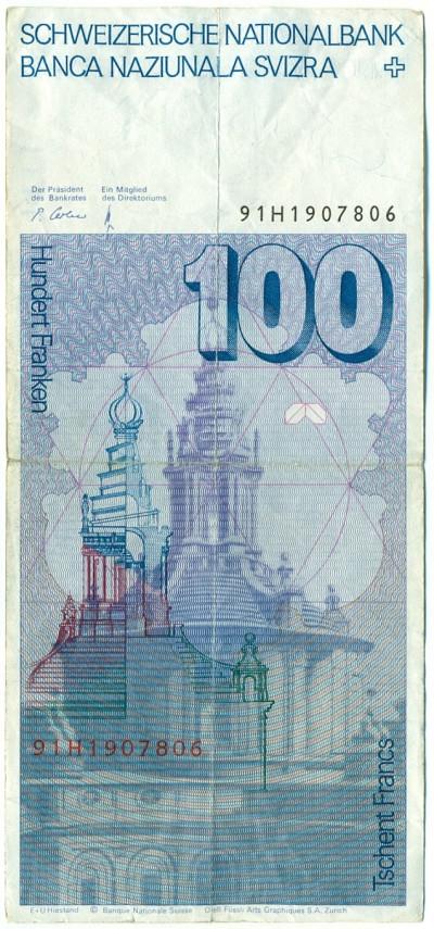 100 франков 1991 года Швейцария