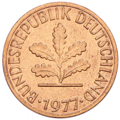 1 пфенниг 1977 года F Западная Германия (ФРГ)