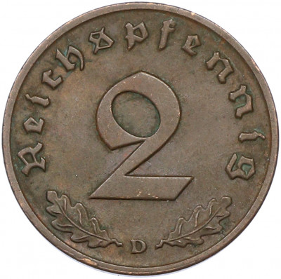 2 рейхспфеннига 1939 года D Германия