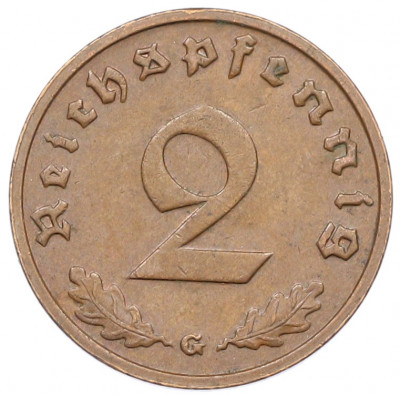 2 рейхспфеннига 1939 года G Германия