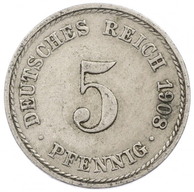 5 пфеннигов 1908 года A Германия