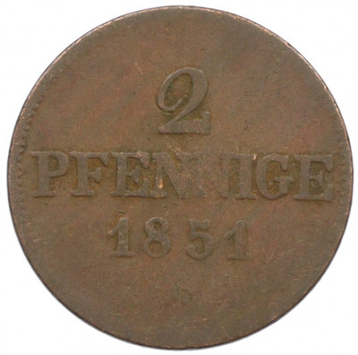 2 пфеннига 1851 года Саксония
