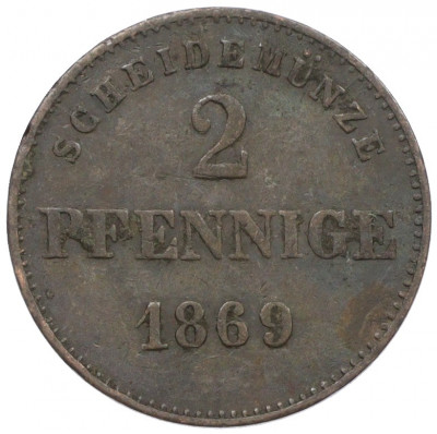 2 пфеннига 1869 года Саксен-Мейнинген