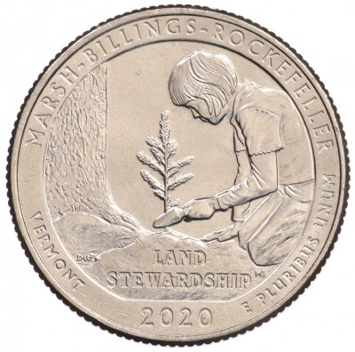 1/4 доллара (25 центов) 2020 года P США «Национальные парки — №54 Исторический парк Марш-Биллингс-Рокфеллер»