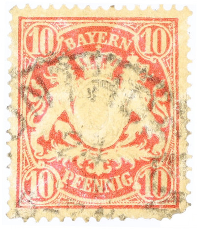 Почтовая марка 10 пфеннигов 1888 года Германия (Бавария)