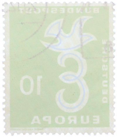 Почтовая марка 10 пфеннигов 1958 года Западная Германия (ФРГ) «Европейская конференция администраций почтовых служб и служб связи CEPT — Голубь мира»