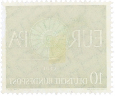 Почтовая марка 10 пфеннигов 1960 года Западная Германия (ФРГ) «Европейская конференция администраций почтовых служб и служб связи CEPT — Колесо»