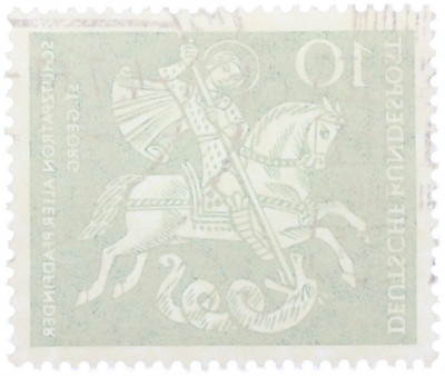 Почтовая марка 10 пфеннигов 1961 года Западная Германия (ФРГ) «Георгий Победоносец»