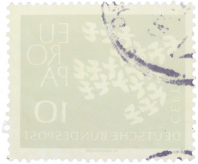 Почтовая марка 10 пфеннигов 1961 года Западная Германия (ФРГ) «Европейская конференция администраций почтовых служб и служб связи CEPT — Голуби»