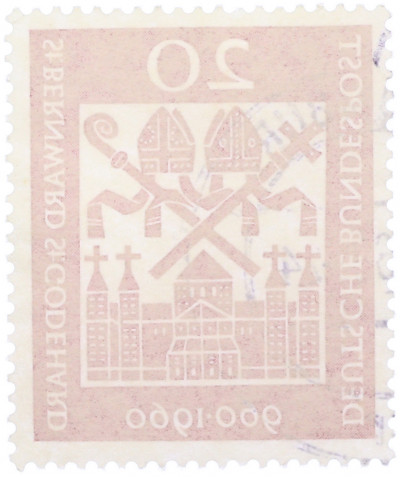 Почтовая марка 20 пфеннигов 1960 года Западная Германия (ФРГ) «1000-летие епископов Бернварду и Годехарду»