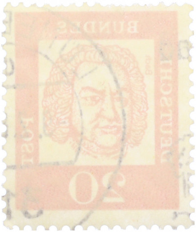 Почтовая марка 20 пфеннигов 1961 года Западная Германия (ФРГ) «Выдающиеся немцы — Иоганн Себастьян Бах»