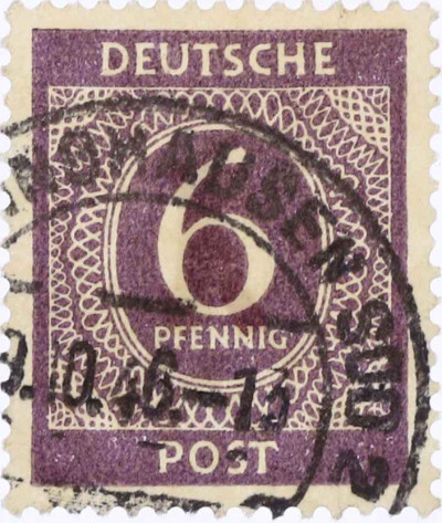 Почтовая марка 6 пфеннигов 1946 года Германия (Союзная Оккупационная зона)