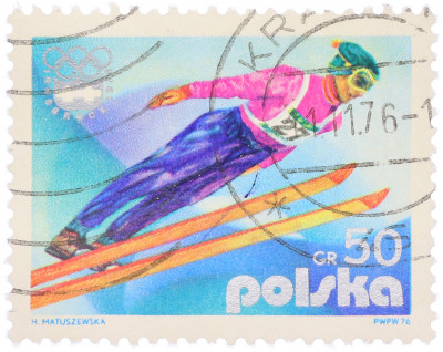 Почтовая марка 50 грошей 1976 года Польша «XII зимние Олимпийские игры в Инсбруке — Прыжки с трамплина»