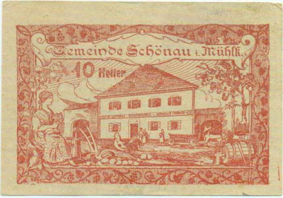 10 геллеров 1920 года Австрия — Коммуна Шенау (Нотгельд)