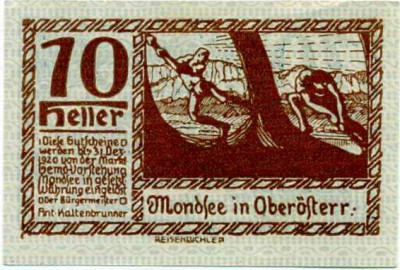 10 геллеров 1920 года Австрия — Мондзее (Нотгельд)