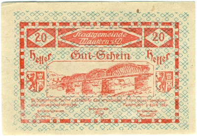 20 геллеров 1920 года Австрия — Маутерн-на-Дунае (Нотгельд)