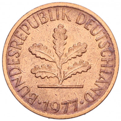 1 пфенниг 1977 года D Западная Германия (ФРГ)