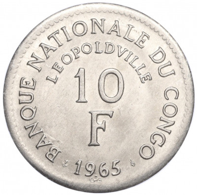 10 франков 1965 года Конго (ДРК)