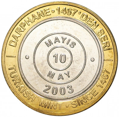 1 миллион лир 2003 года Турция «535 лет Стамбульскому монетному двору — 10 мая»