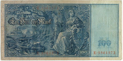 100 марок 1910 года Германия (Красные номера и печати)
