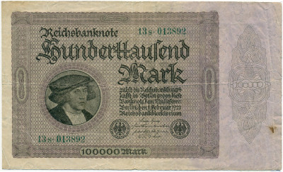 100000 марок 1923 года Германия