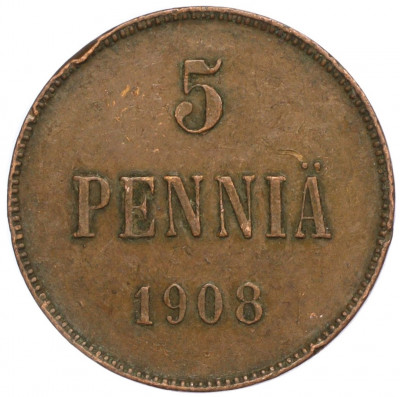5 пенни 1908 года Русская Финляндия