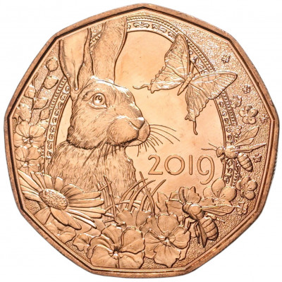 5 евро 2019 года Австрия «Пасхальный заяц»