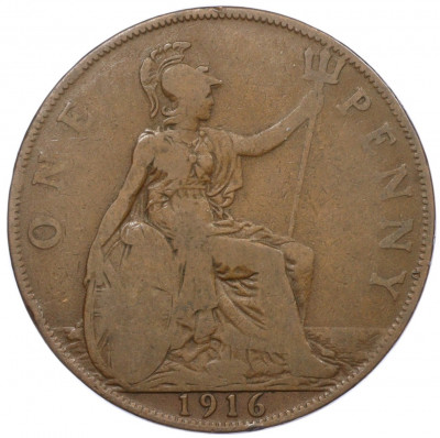 1 пенни 1916 года Великобритания