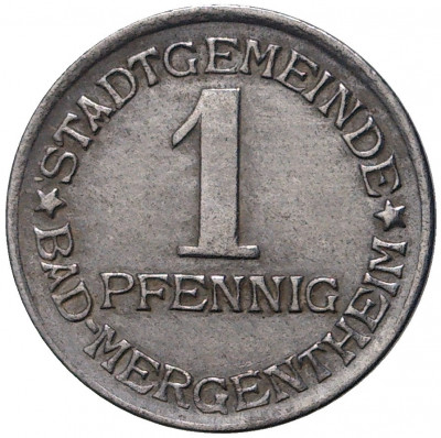 1 пфенниг 1920 года Германия — город Мергентхайм (Нотгельд)