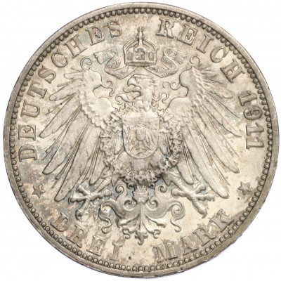 3 марки 1911 года Германия (Вюртемберг) «25 лет свадьбе Вильгельма II и Шарлотты»