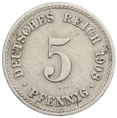 5 пфеннигов 1908 года A Германия