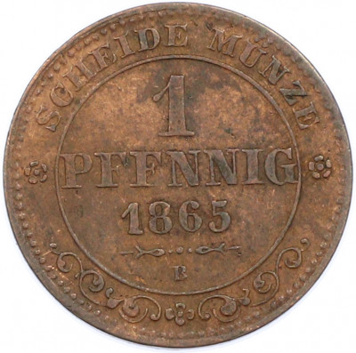 1 пфенниг 1865 года Саксония