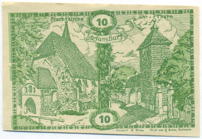 10 геллеров 1920 года Австрия — община Штефансхарт (Нотгельд)