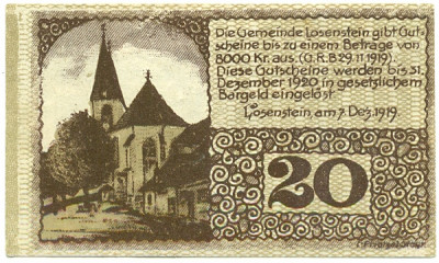 20 геллеров 1919 года Австрия — Лозенштайн (Нотгельд)