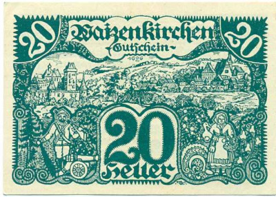 20 геллеров 1920 года Австрия — Вайценкирхен (Нотгельд)
