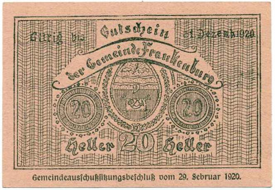 20 геллеров 1920 года Австрия — Векклабрук (Нотгельд)