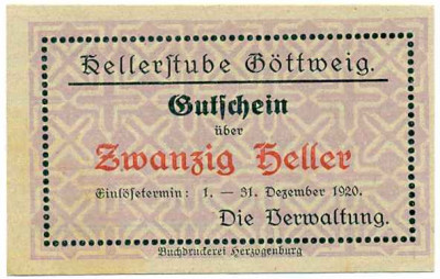 20 геллеров 1920 года Австрия — Геттвейг (Нотгельд)