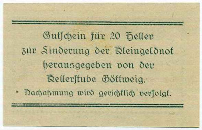 20 геллеров 1920 года Австрия — Геттвейг (Нотгельд)